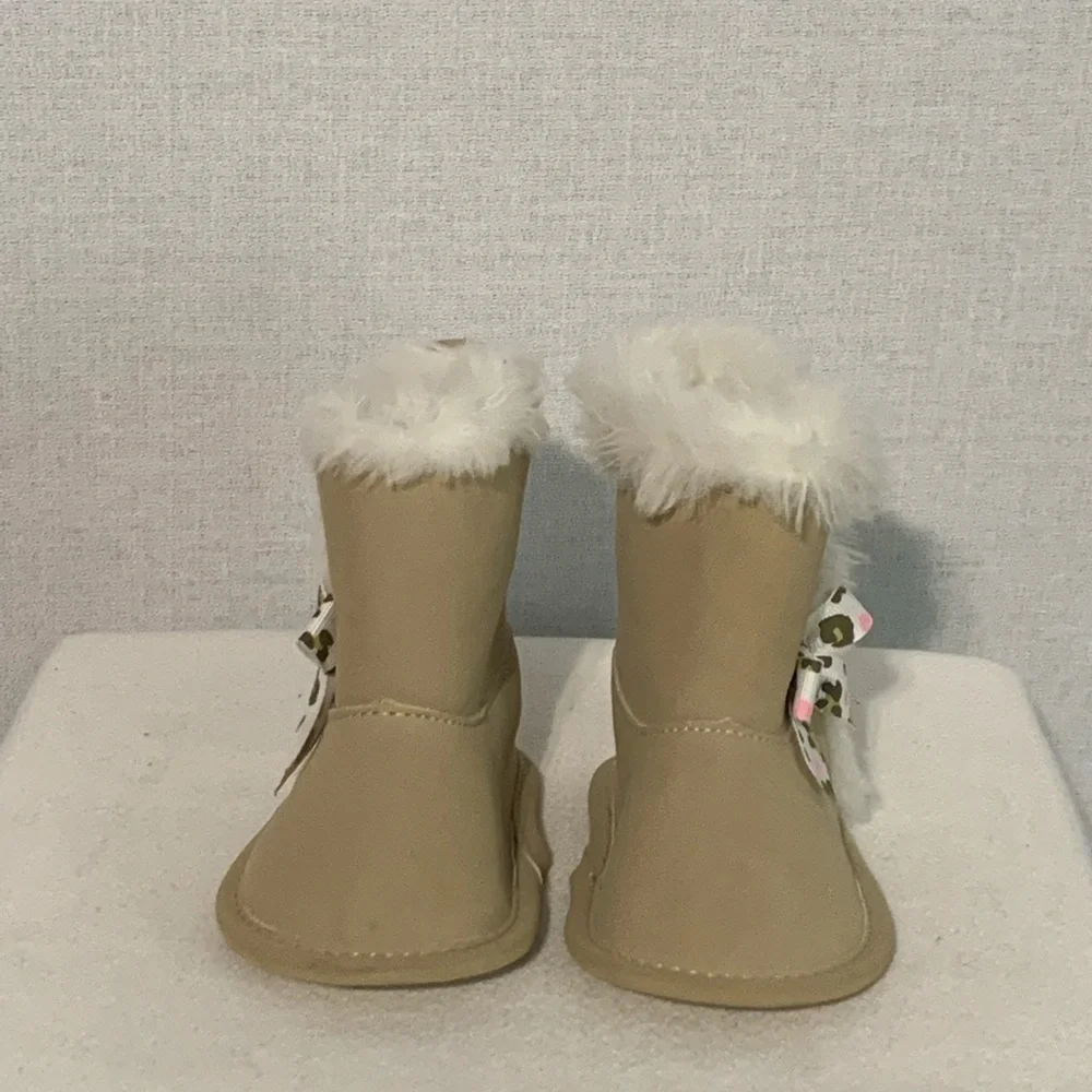 Infant Shoes Sz 3 Suede Boots Faux Fur Bows Hook & Loop Closure 2 Pair Soft Sole